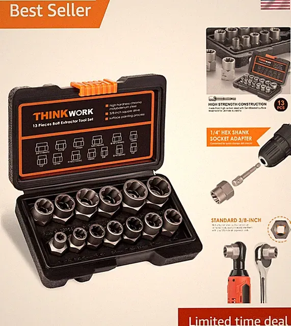 3/8" Drive Lug Nut and Bolt Extractor Kit - Fix Stripped Fasteners Effortlessly