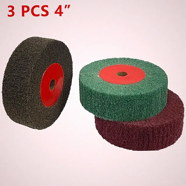3 Pcs 4" Nylon Polishing Wheels, 320/600/800 Grit, 1.2" Thickness, 1/2" Arbor