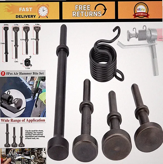 5Pcs Smoothing Air Hammer Bits Set - Pneumatic Chisel Attachments, Extended Leng