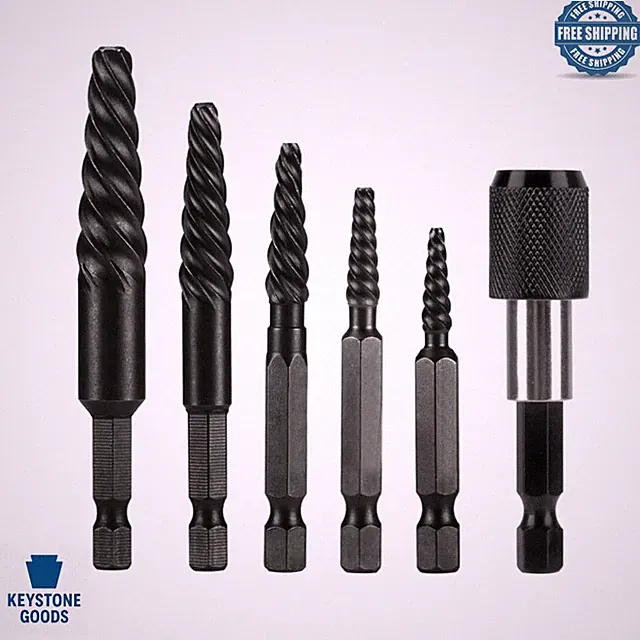 6-Piece Damaged Screw & Stud Extractor Kit with Quick Change Arbors for Autom...