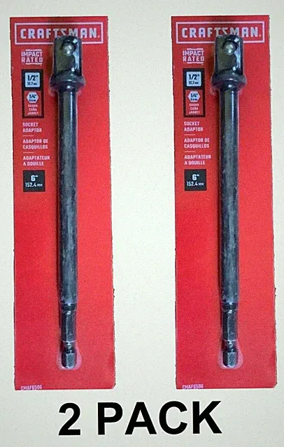 Craftsman 6” Drill Socket Adapter Impact Rated Size 1/2” (2 PACK) NEW