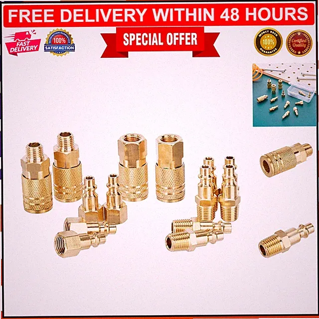 Durable Brass Air Coupler & Plug Kit - 14-Piece Set with 1/4-Inch NPT Fittings