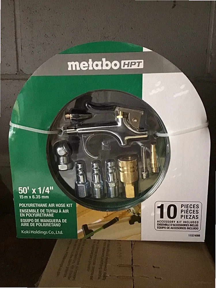 Metabo HPT 1/4" x 50' Polyurethane Air Hose & 10 Piece Accessory Kit-Combo Ship