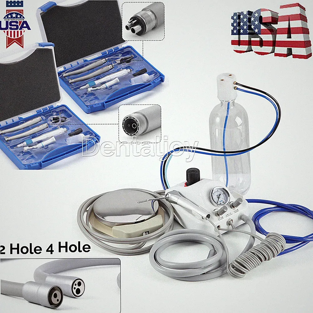 Portable Dental Turbine Unit 3 Way Syringe Air Compressor/Handpiece Kit 2/4 Hole