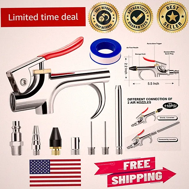 Professional Air Nozzle Kit - 9 Pcs with Chrome Blow Gun for Long-lasting Use