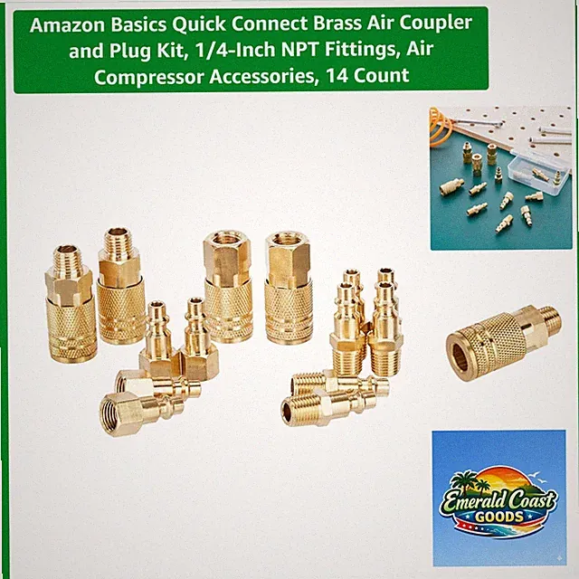 Quick Connect Brass Air Coupler and Plug Kit, 1/4-Inch NPT Fittings, Air Comp...